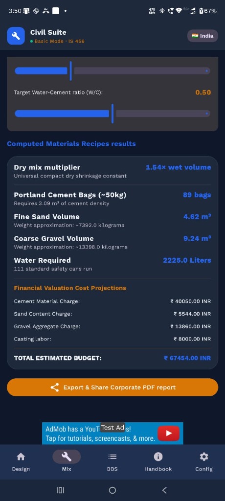 Civil Suite Concrete Mix Results