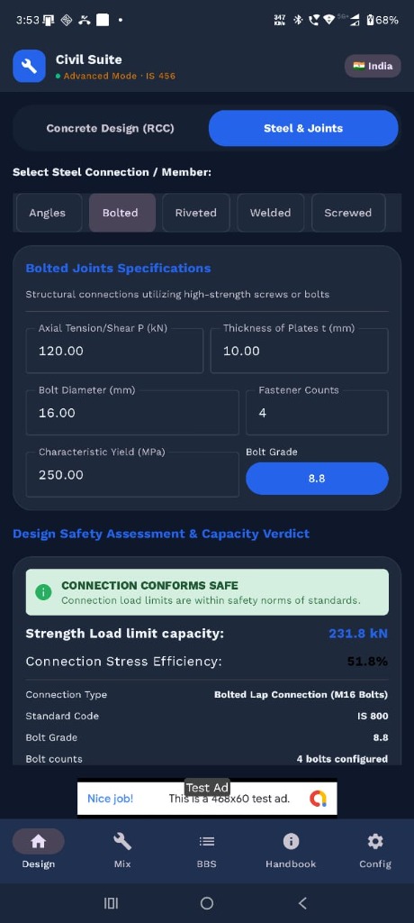 Civil Suite Bolted Connection Safety Check
