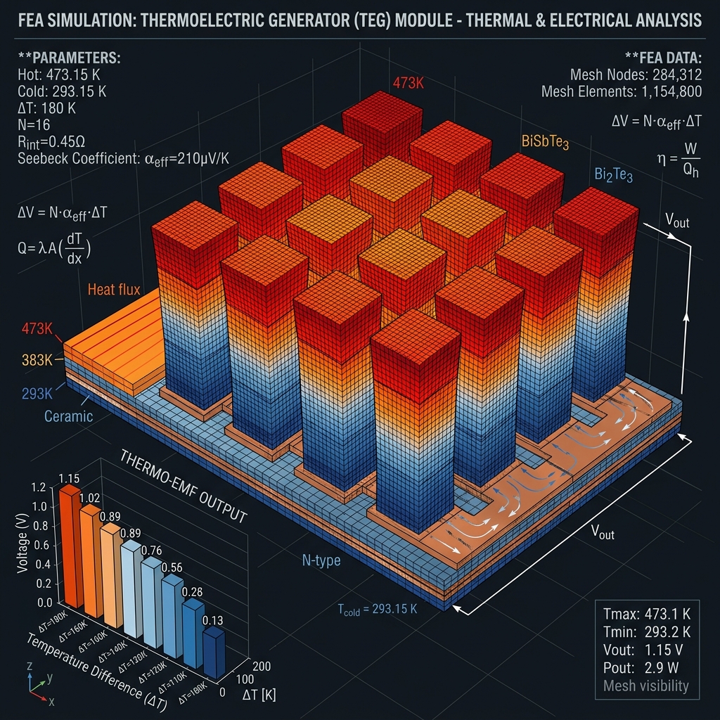 FEA simulation of segmented Bi2Te3 panels